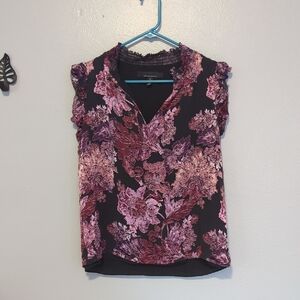 White House Black Market Ruffle And Velvet Pink Black Floral Blouse Wimseygoth S
